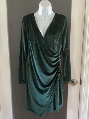 Emerald Green Velvet Draped Wrap Dress